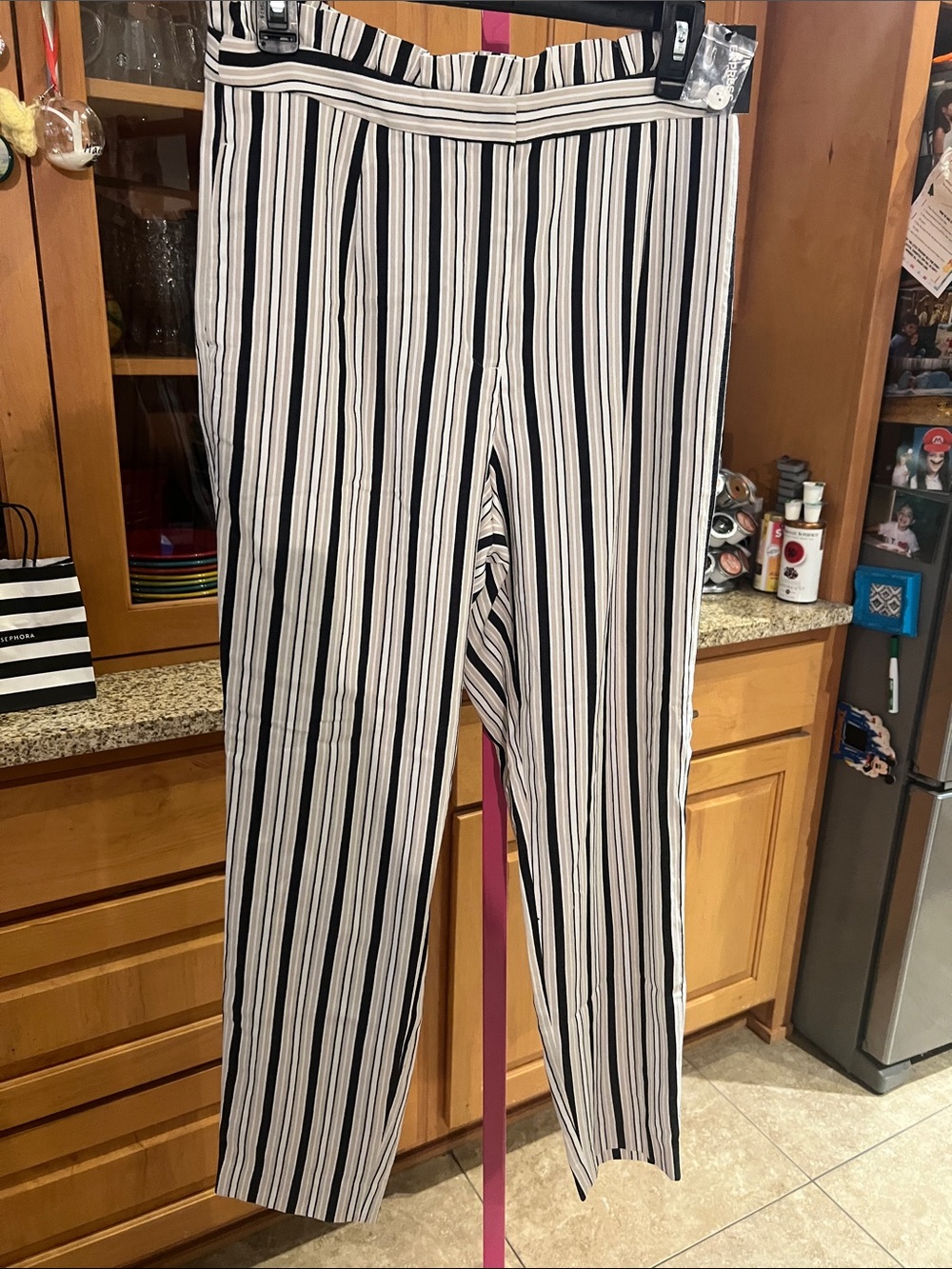 Express Men's Black and White Vertical Stripe Chinos